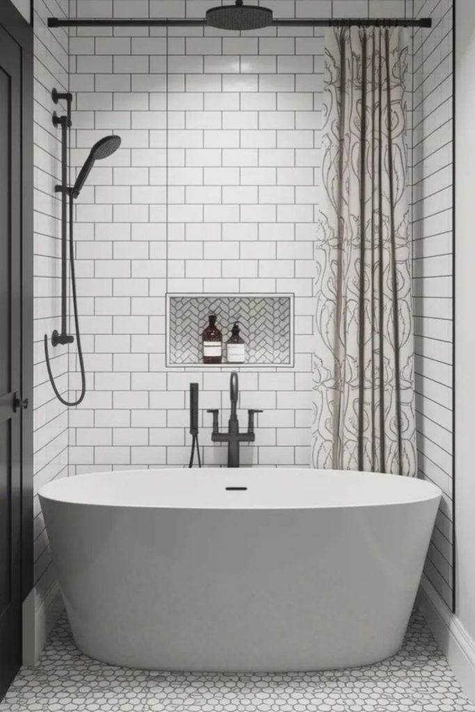 Steel accent modern shower tub