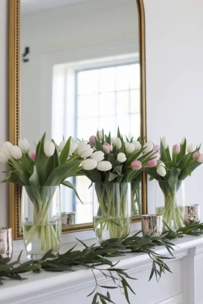 Tulips peonies softly moving sunlight