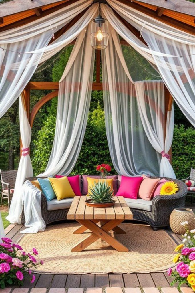 Sunset canopy retreat with woven seating