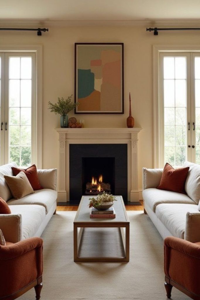 Symmetrical sofas mirrored tables balanced space