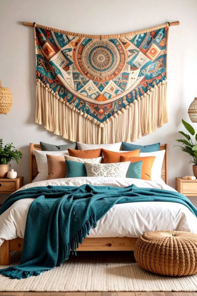 Detailed tapestry with colorful patterns