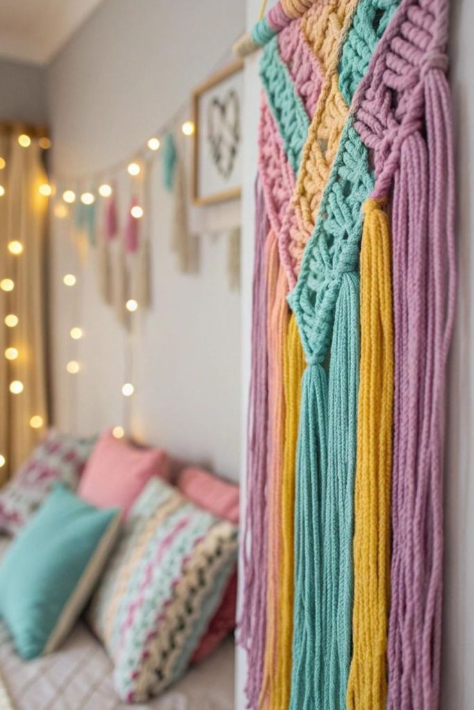 Large hanging textile with textured patterns