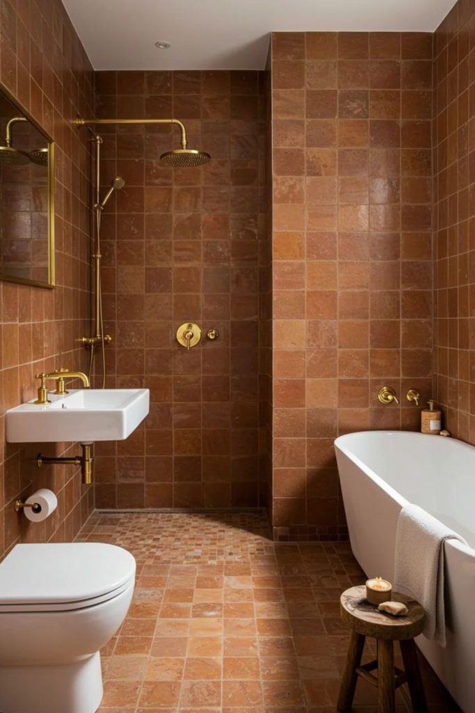 Terracotta warm rustic bath nook