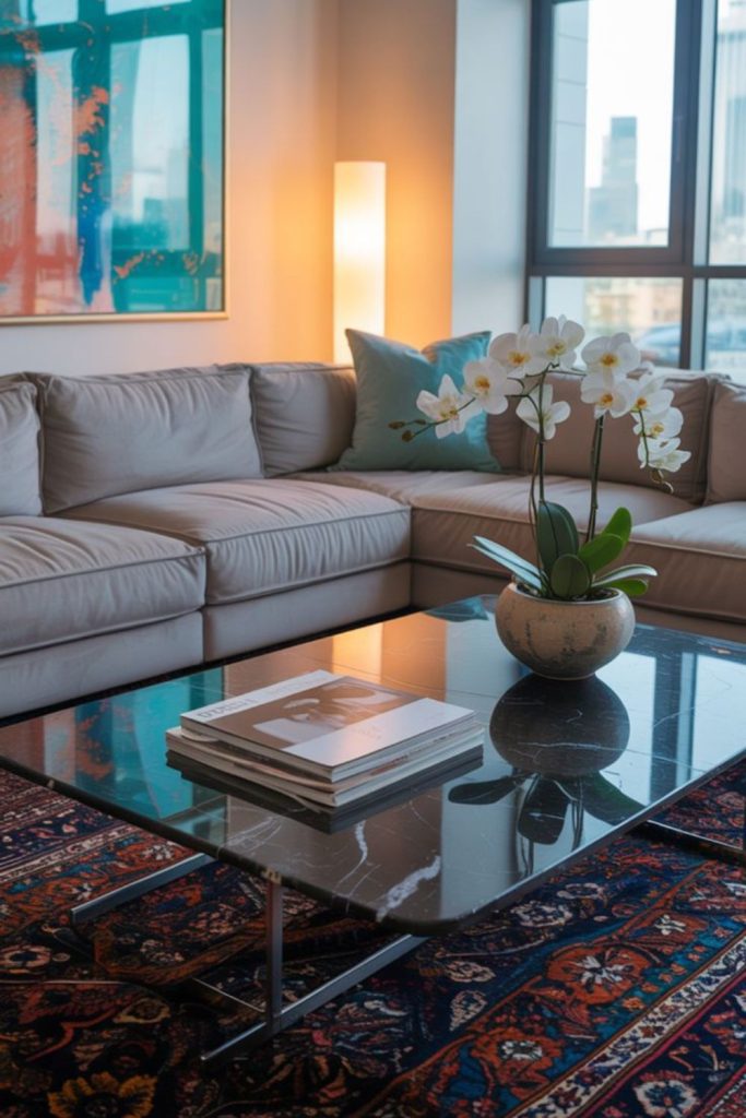 Transparent glass tables airy floating feel