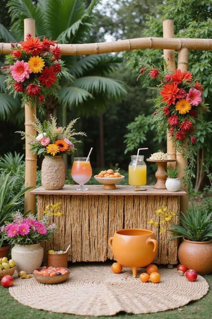 Tropical palm island inspired baby party.