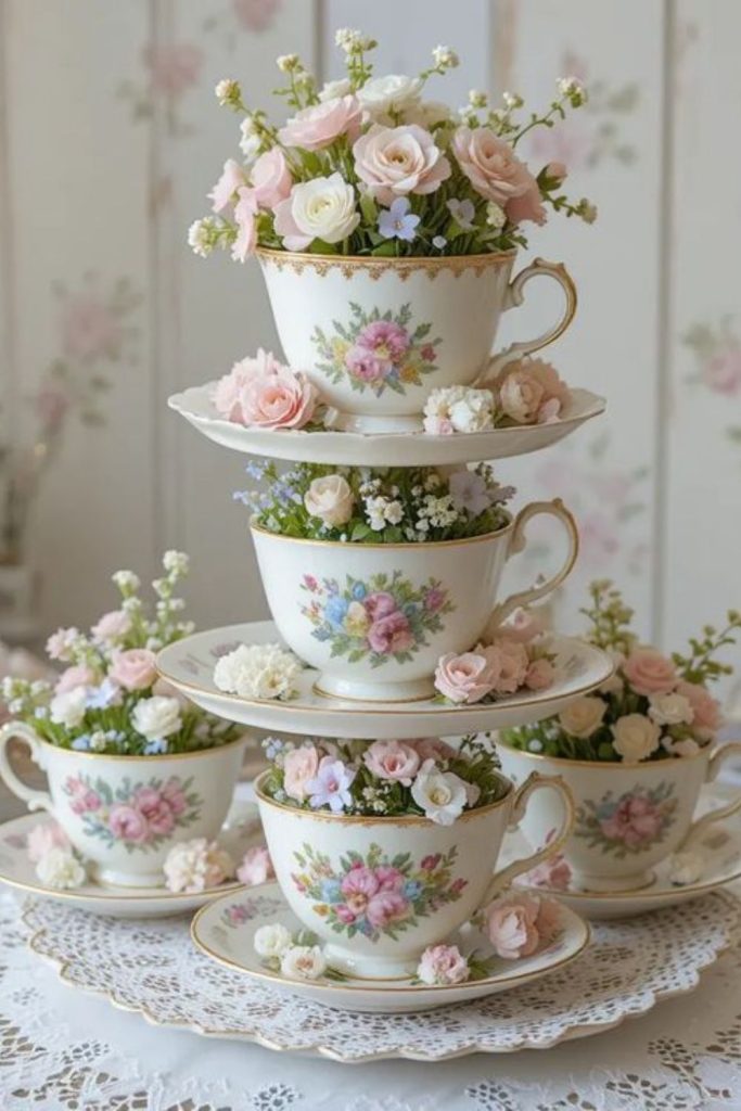 Tulips in vintage teacups