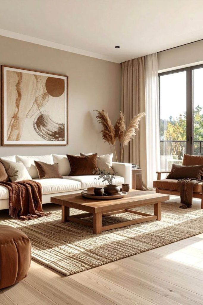 Neutral toned living room color palette.