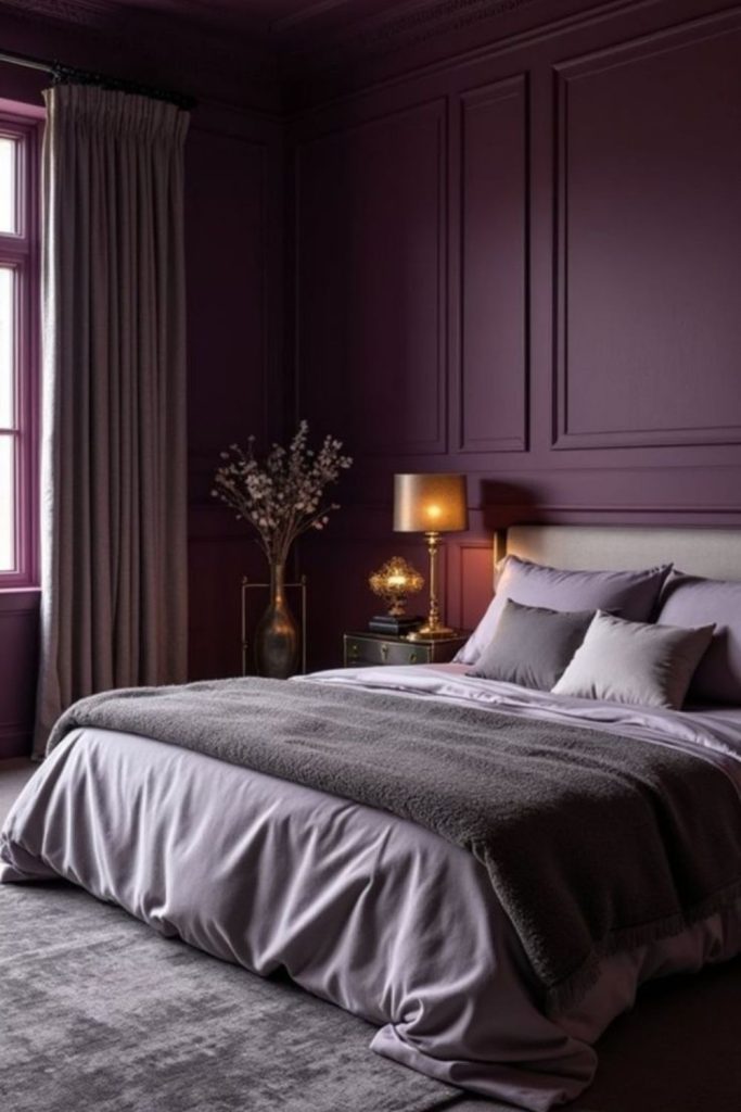 Deep violet plush luxurious bedroom