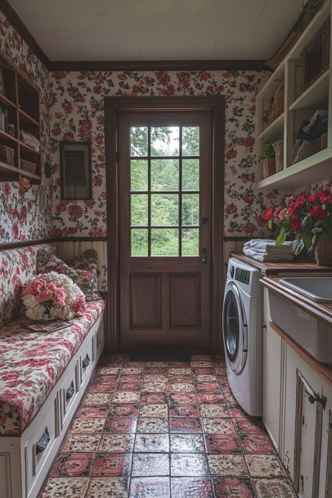 Elegant vintage-inspired laundry corner