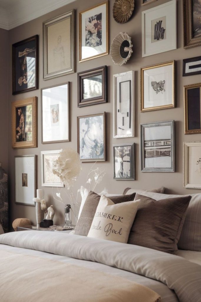 Assorted old frames mounted artistically