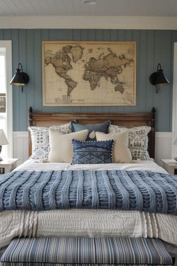 Old maps layered above bed