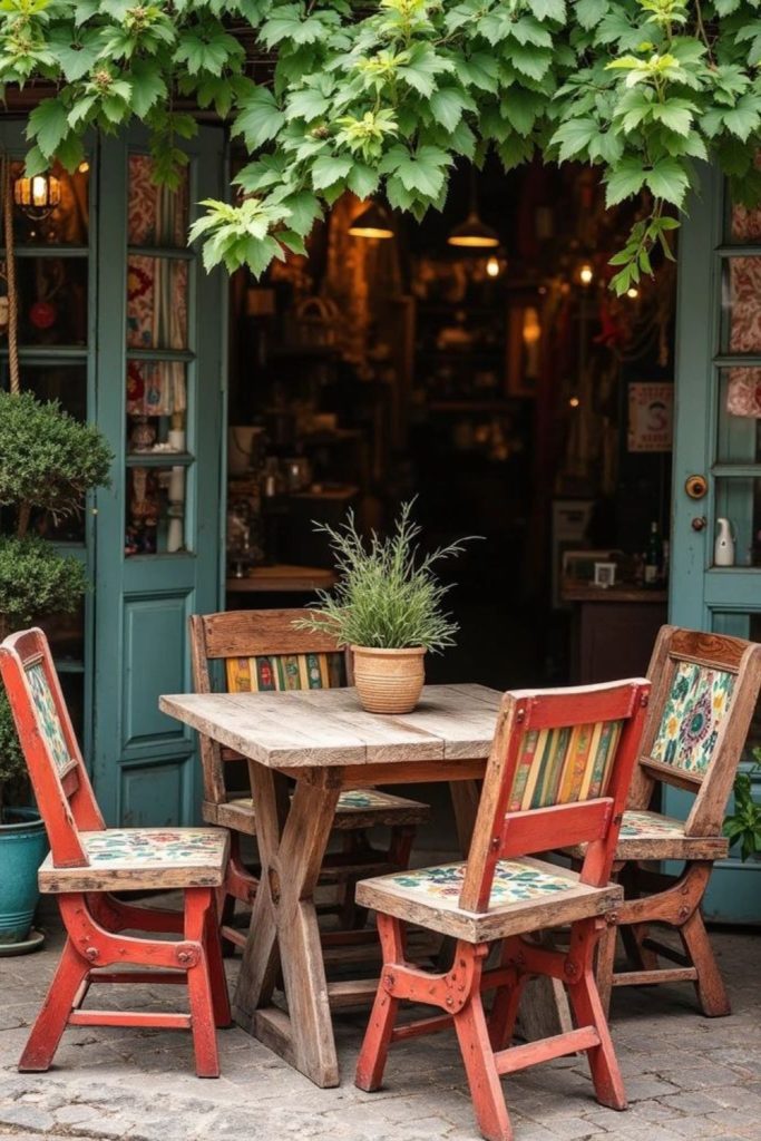 Vintage market corner with eclectic seating