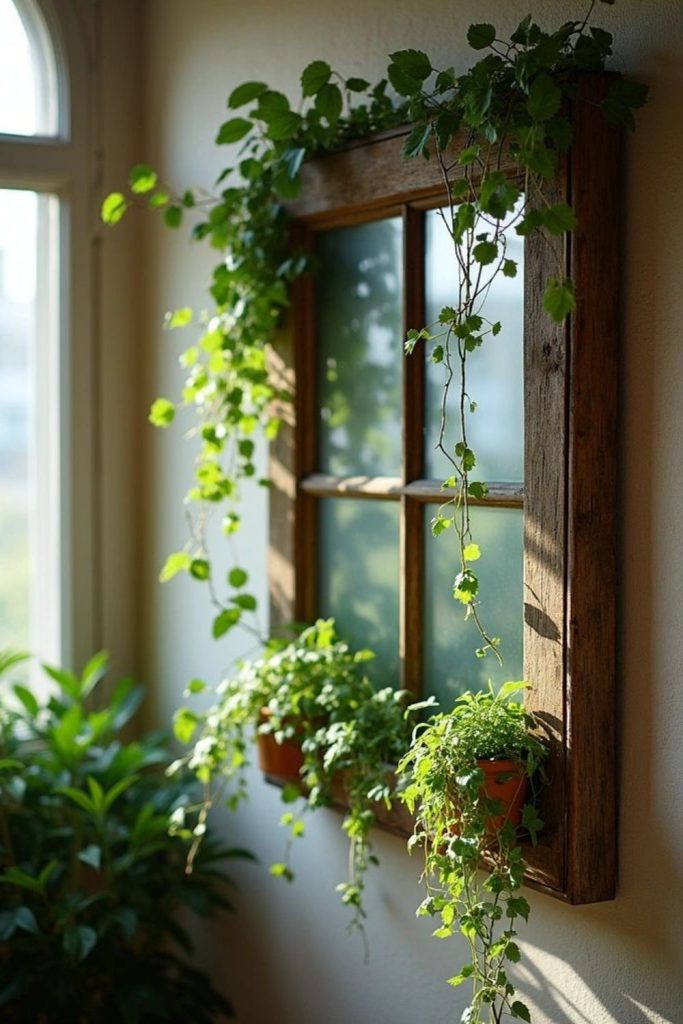 Old window frames with herbs