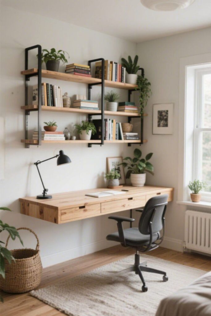 Wall mounted desk small workspace.