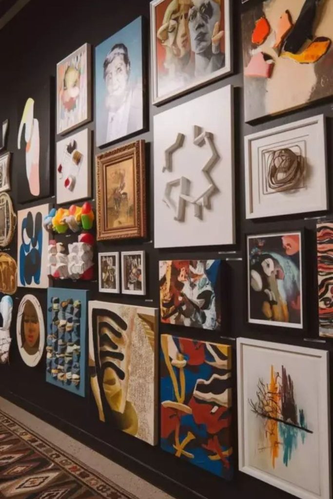 Overlapping art creating dynamic visual chaos.