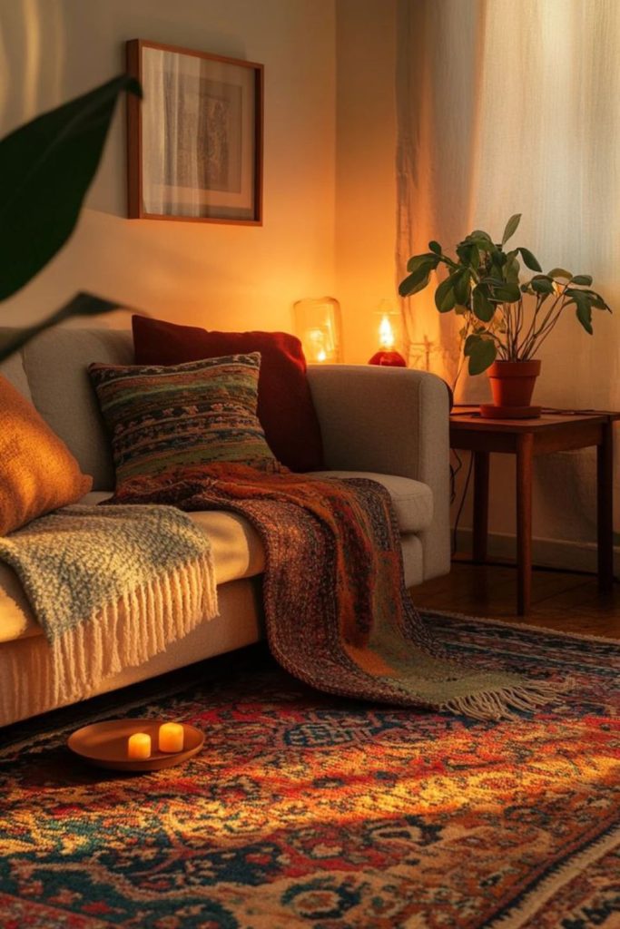 Quiet corner with candles and rugs