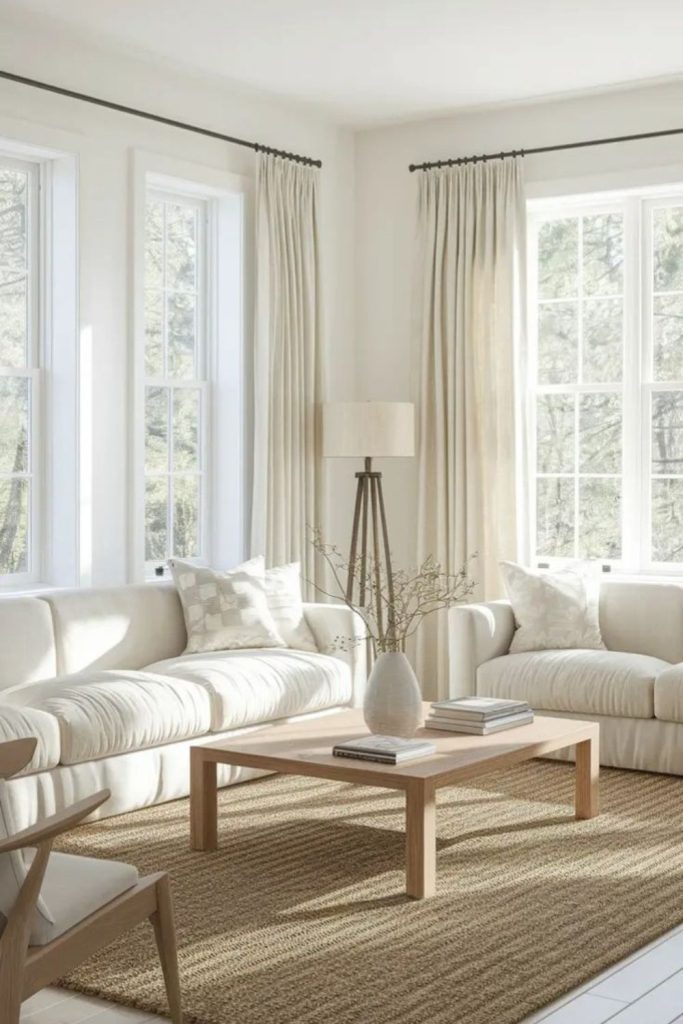 Soft white walls with natural light.