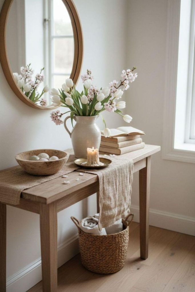Entry table with wildflower jars.