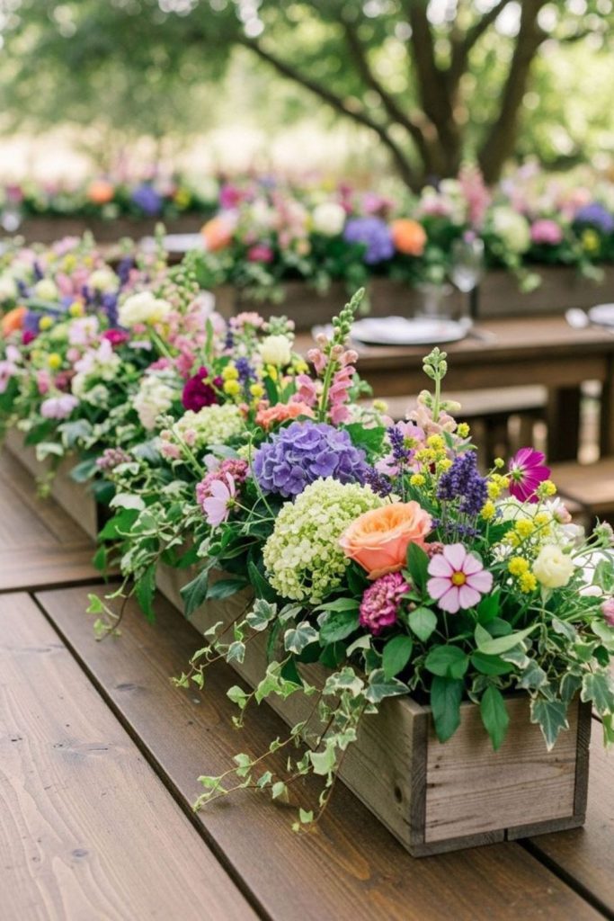 Rustic wildflower tray centerpiece