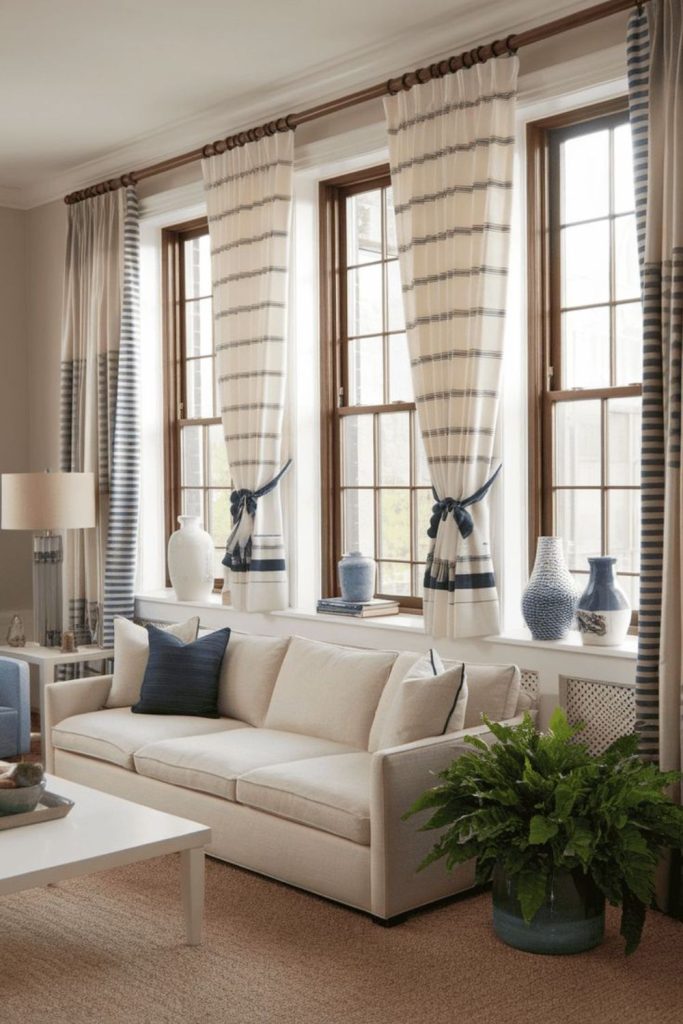 Decorative window treatments creating lively light.