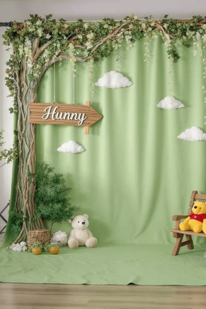 Woodland photo booth baby shower.