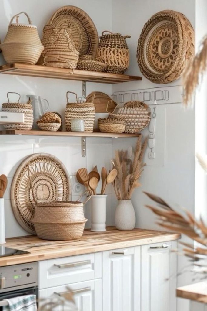 Woven basket wall art hanging display