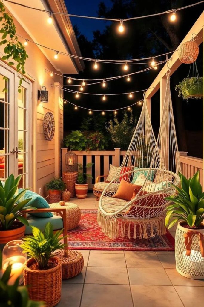 Woven whisper lounge with hammocks hanging