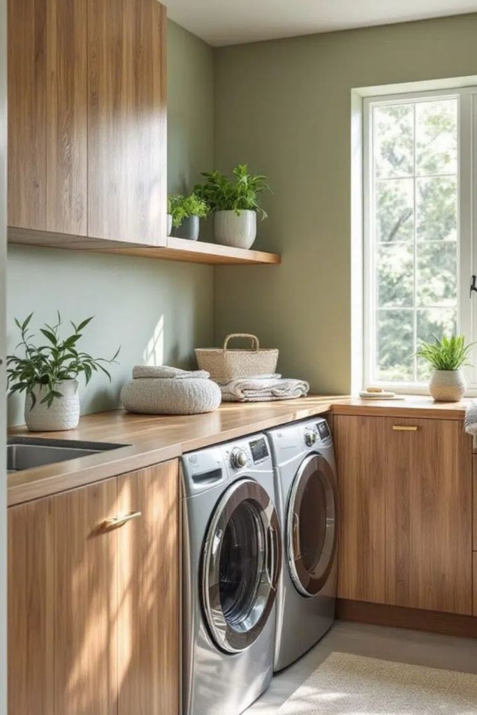 Tranquil bamboo minimalist laundry room