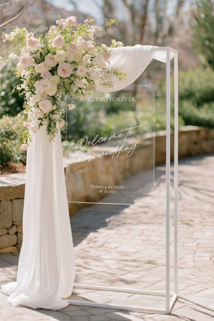 Transparent panels with minimalist modern lettering.