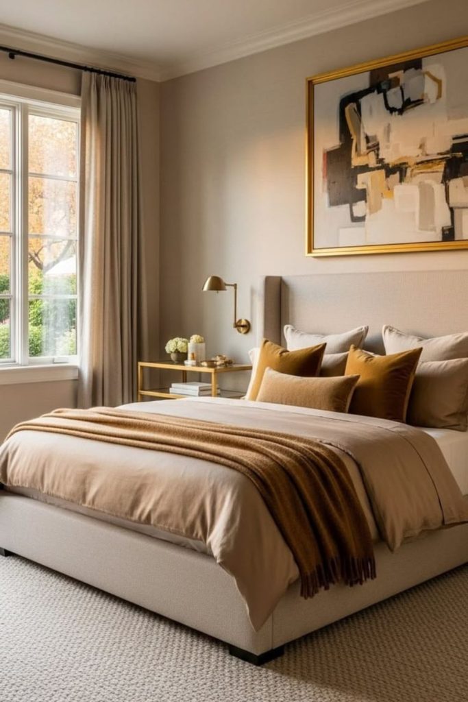 Golden streams curl over pale linen