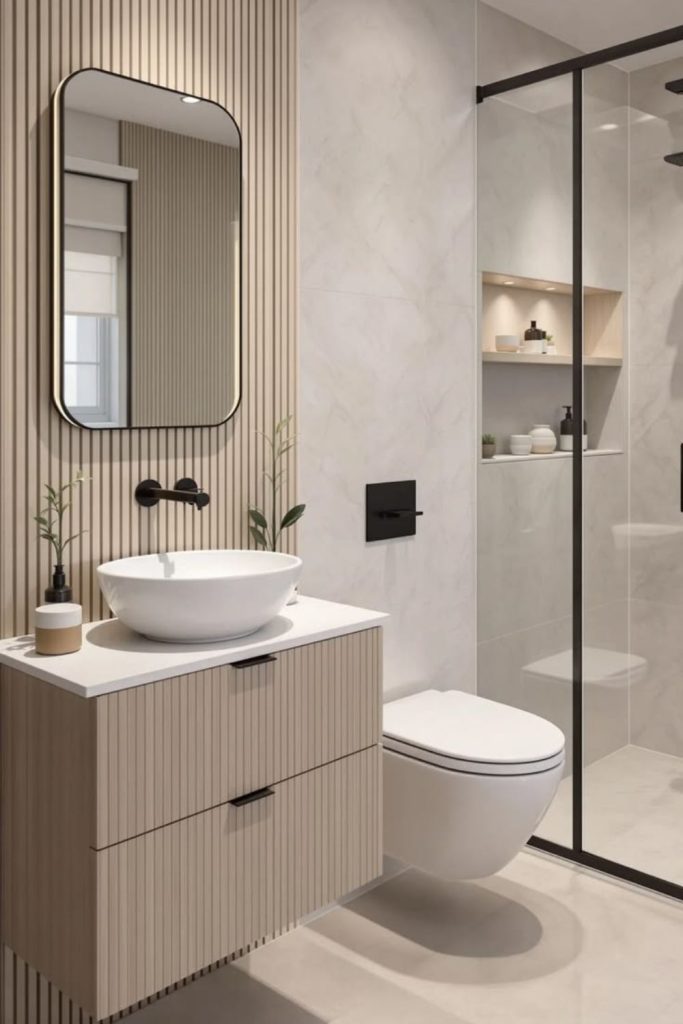 “Icy minimal bathroom with frosted glass”