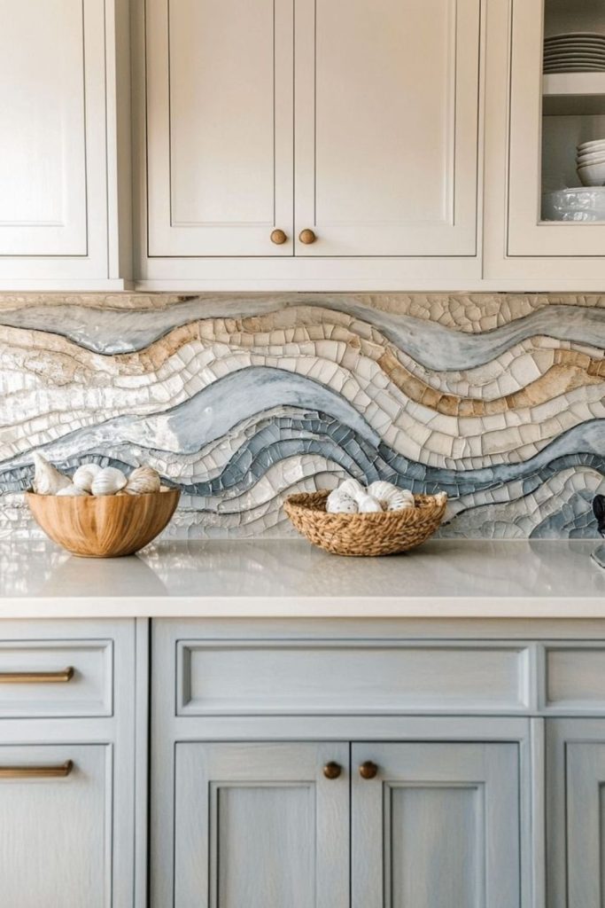 Arctic tide glass backsplash design