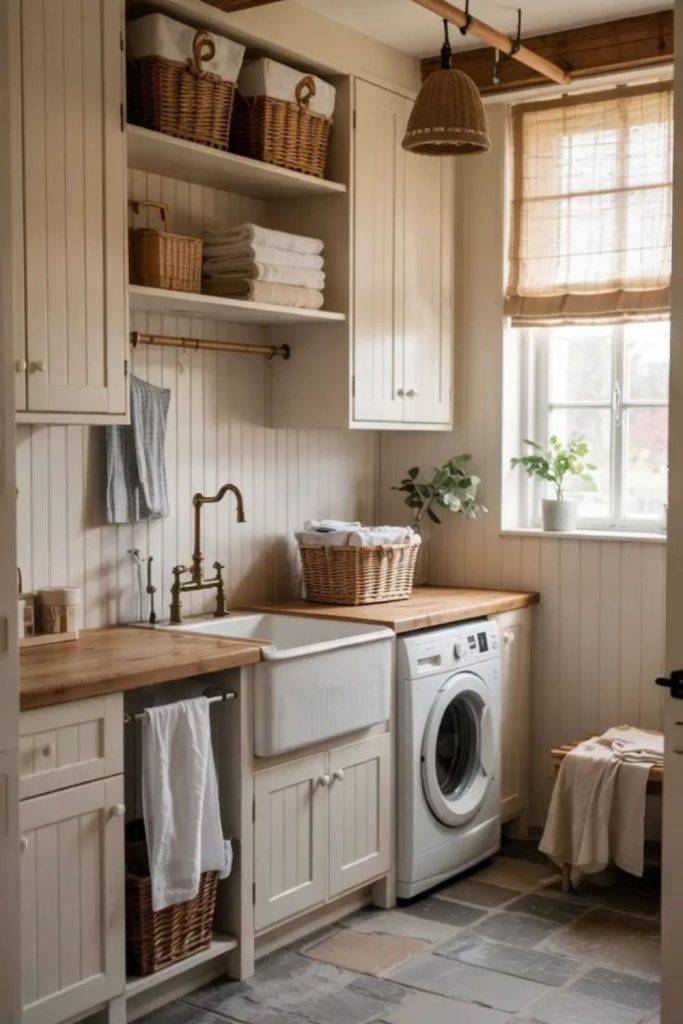 Hand-molded clay sink on cedar countertop