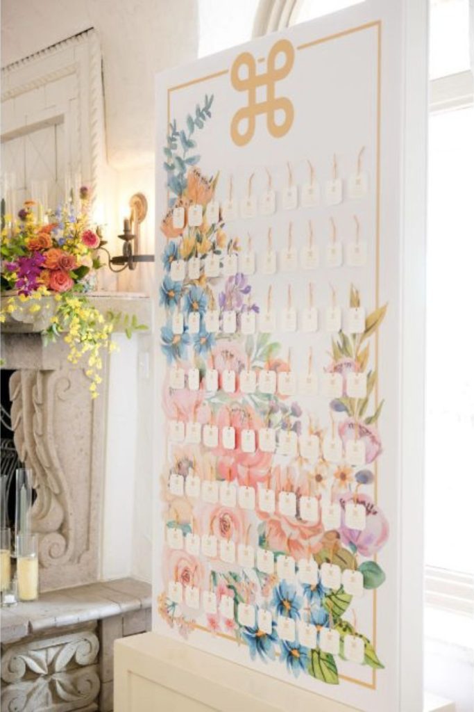 Abstract painted canvas artistic seating chart display.