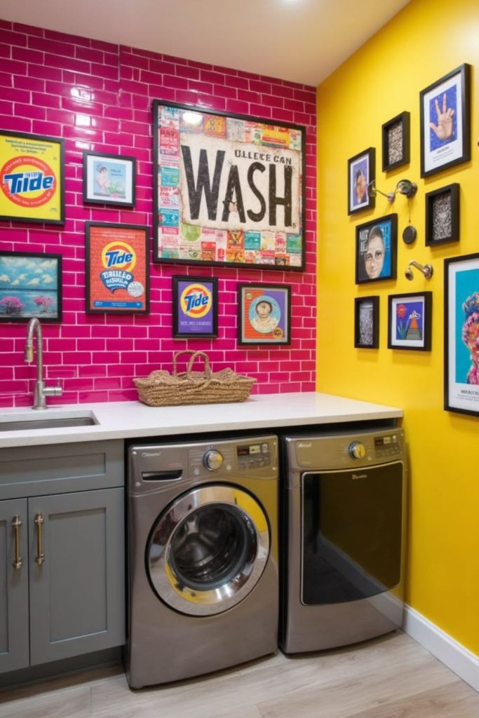 Artistic laundry room bold graffiti walls
