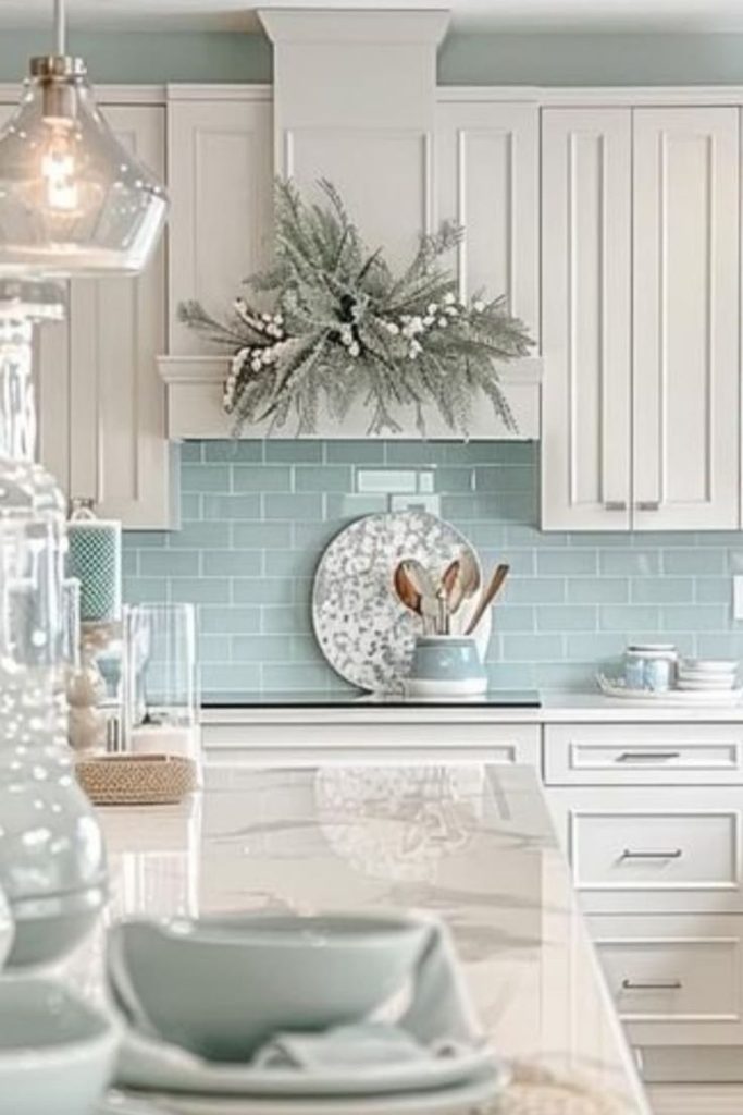 Azure ripple glass backsplash wall