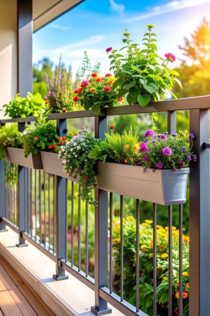 Balcony rail attached flower pots