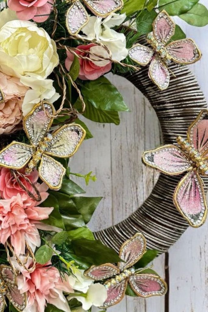 Spiral petals with beads and butterflies