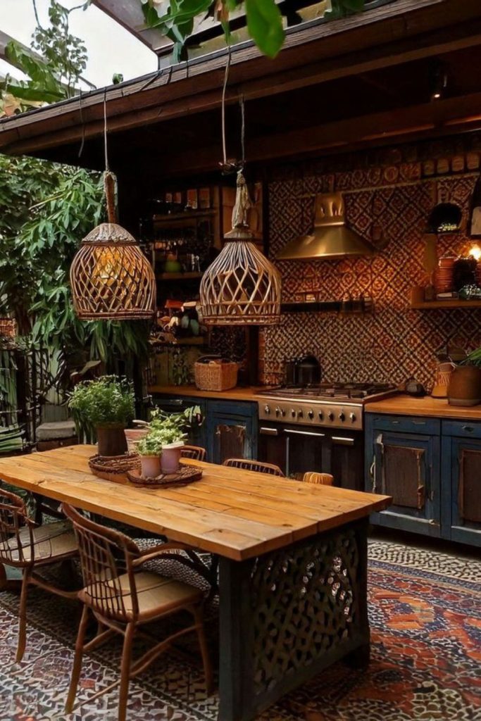 Colorful mosaic grill with lanterns