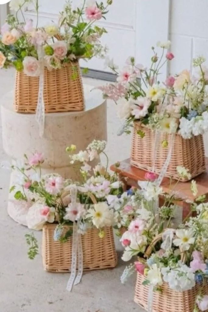 Boho sunset inspired blossom arrangement table.