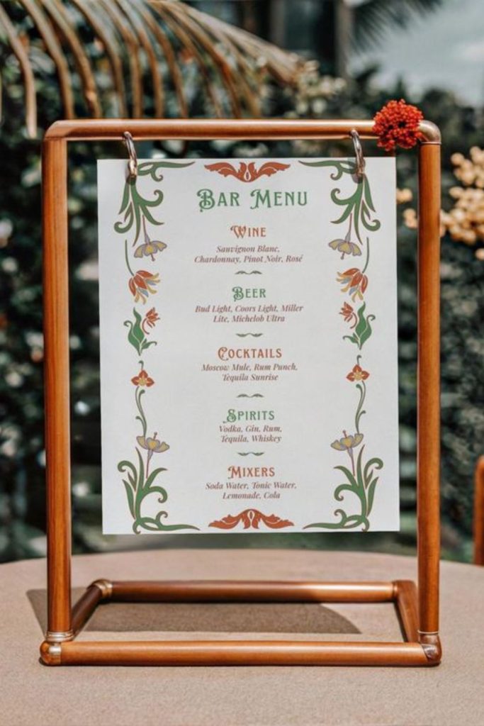 Botanical arch greenery wedding bar display