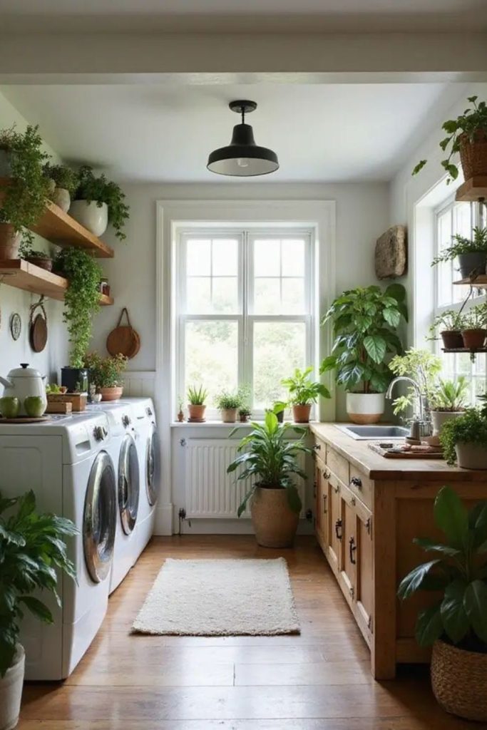 Minimalist botanical laundry room serene space