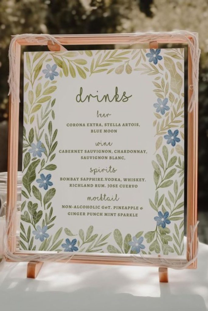 Botanical sketch greenery themed bar sign