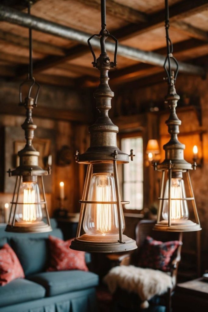 Cabin lantern lounge rustic wooden chairs