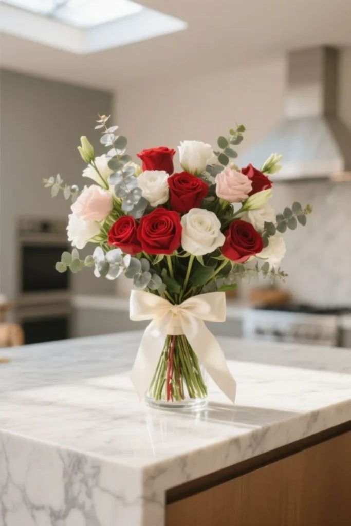 Red white striped roses cylinder