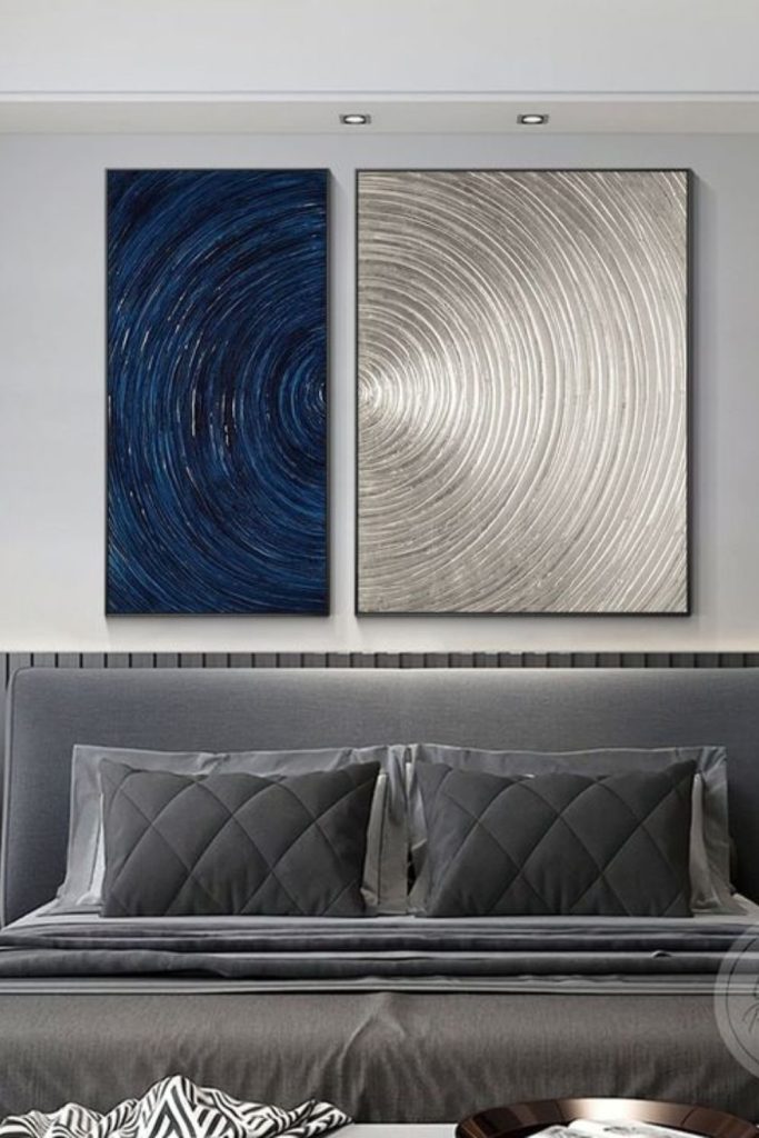 Silver lines weave across deep indigo