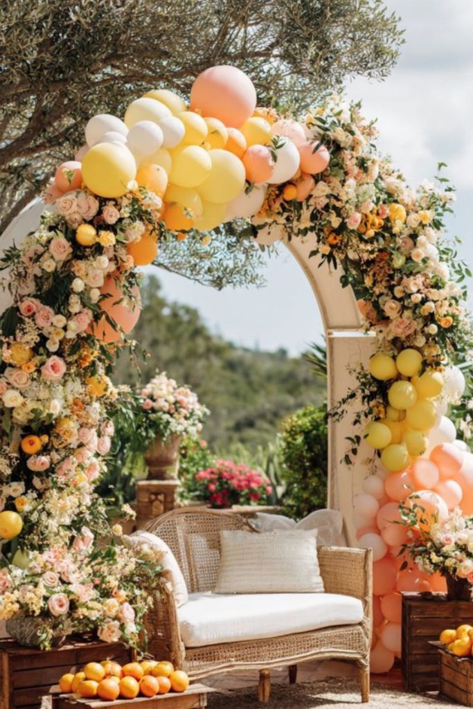 Citrus themed bright garden party decor