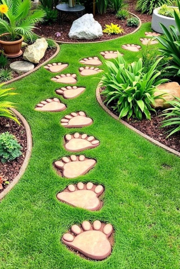 Clay animal footprint garden path tiles
