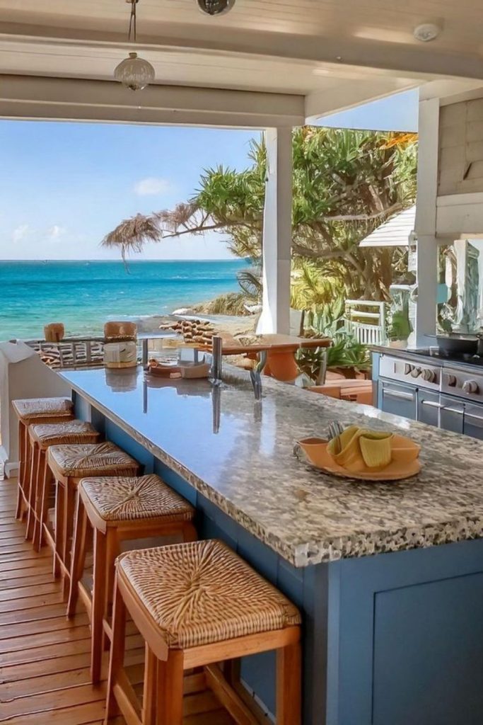 Stone terrace grill with horizon