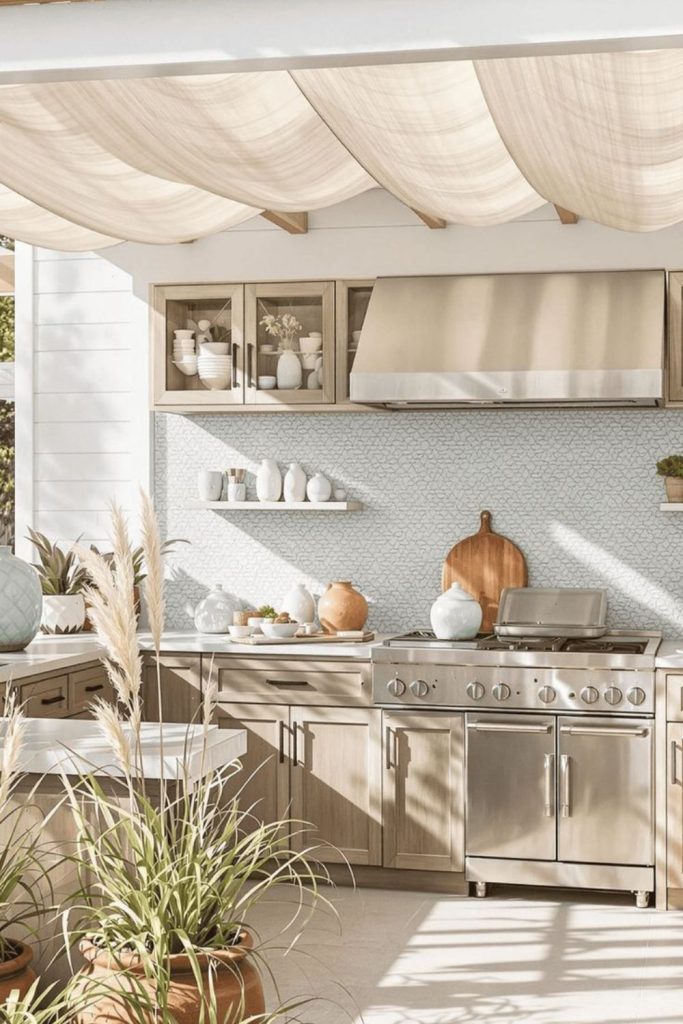 White cabinets with ocean view